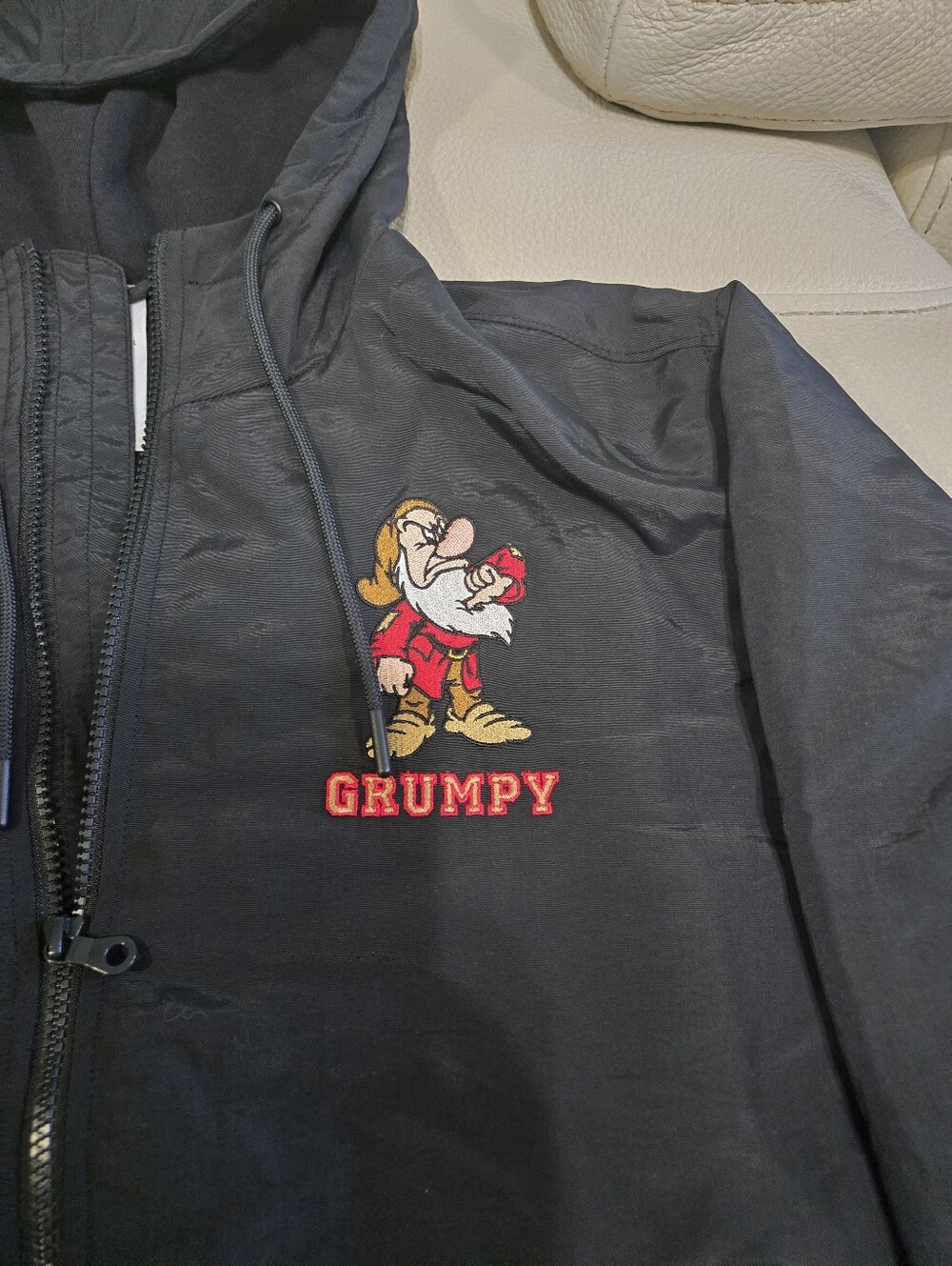 Embroidered Disney Grumpy Zip Hoodie for Adults Size S